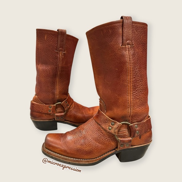 $499 Frye Harness 12R Cognac Brown Cavalry Southwestern Cowboy Harness Boot - Picture 9 of 16